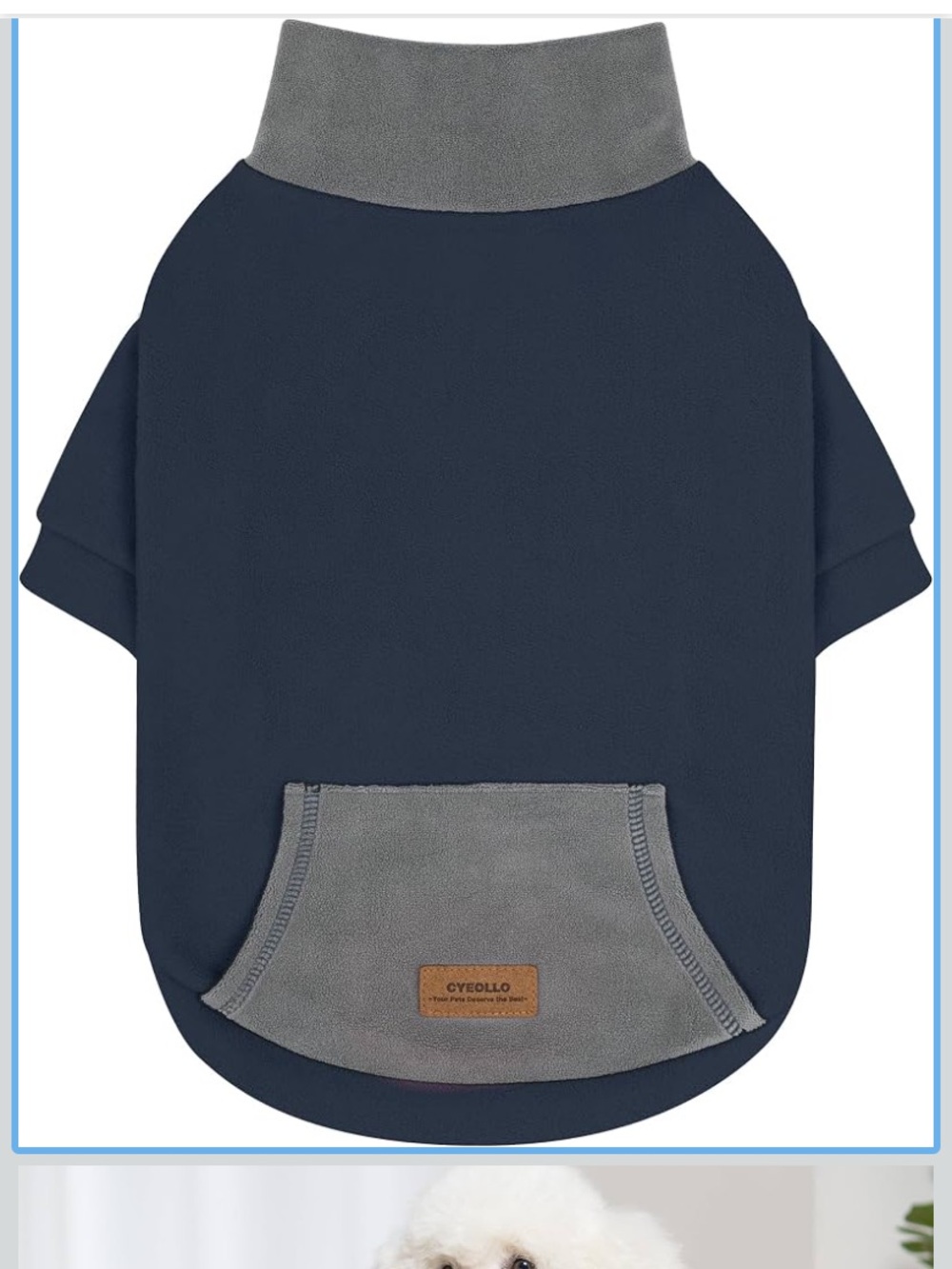 cyeollo Fleece Dog Sweater Pullover Sweatshirt with Sleeves, Navy, XL
